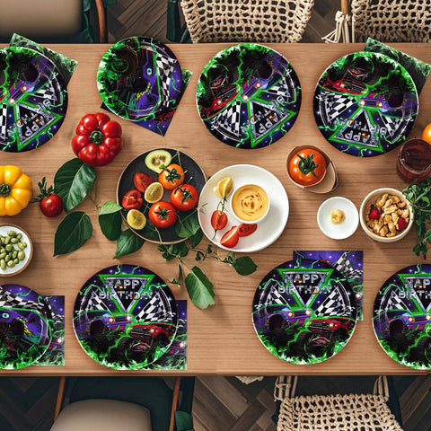 96 Pcs Monster Truck Party Plates and Napkins - Grencian