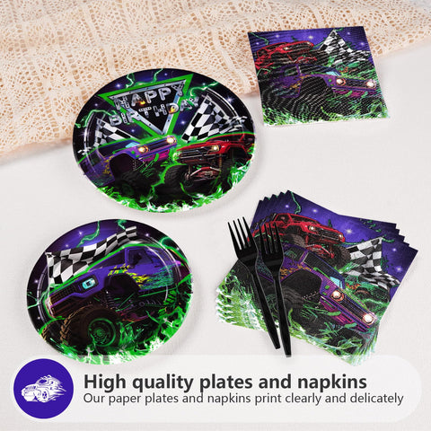 96 Pcs Monster Truck Party Plates and Napkins - Grencian