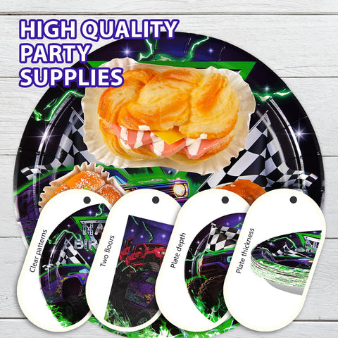 96 Pcs Monster Truck Party Plates and Napkins - Grencian