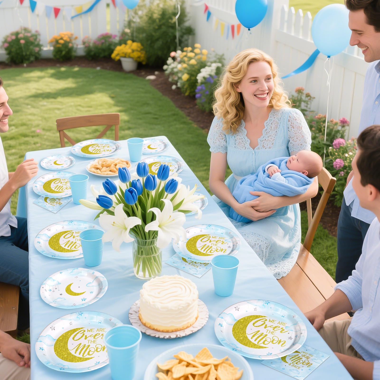 96 Pcs Moon Baby Shower Party Plates and Napkins - Grencian