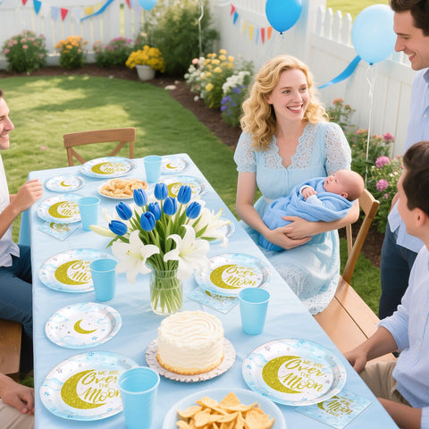 96 Pcs Moon Baby Shower Party Plates and Napkins - Grencian