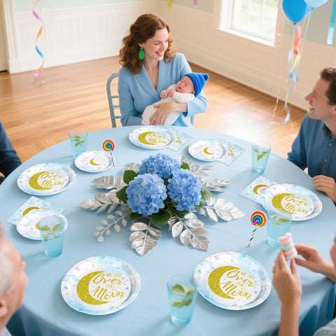 96 Pcs Moon Baby Shower Party Plates and Napkins - Grencian