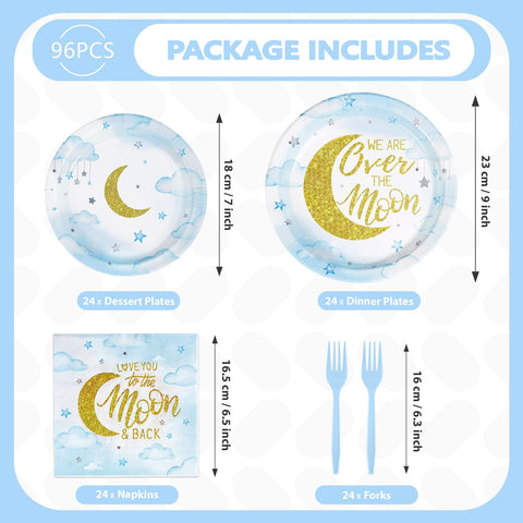 96 Pcs Moon Baby Shower Party Plates and Napkins - Grencian