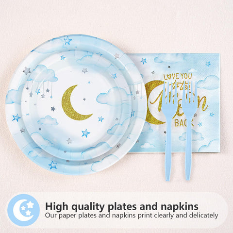 96 Pcs Moon Baby Shower Party Plates and Napkins - Grencian