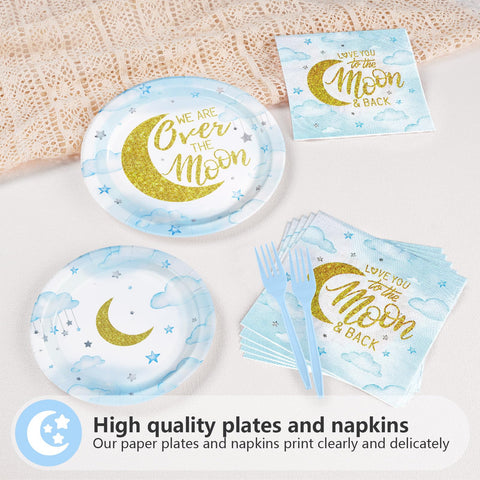 96 Pcs Moon Baby Shower Party Plates and Napkins - Grencian