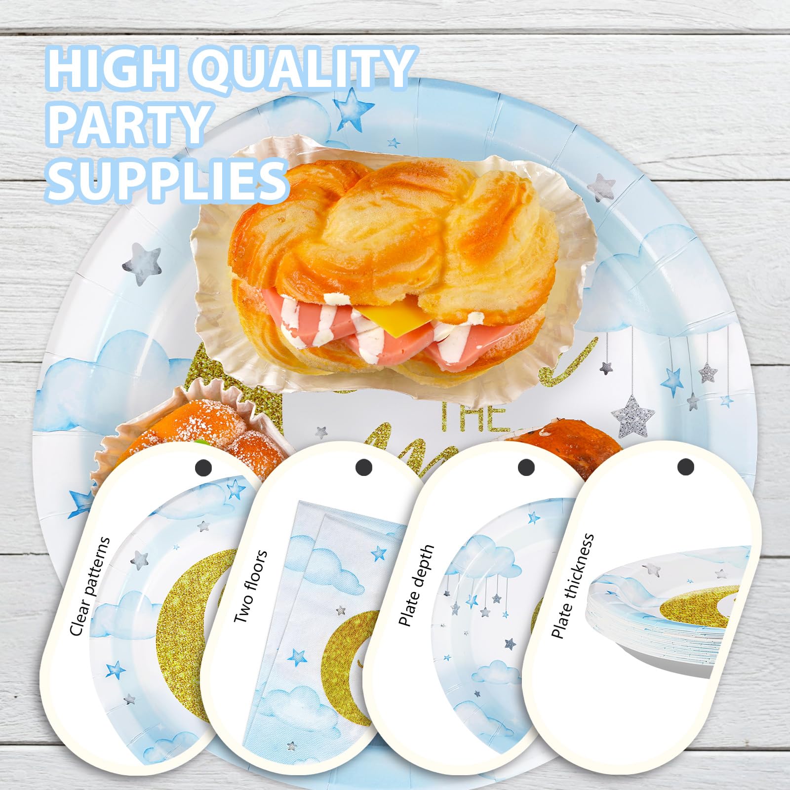 96 Pcs Moon Baby Shower Party Plates and Napkins - Grencian