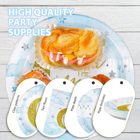 96 Pcs Moon Baby Shower Party Plates and Napkins - Grencian
