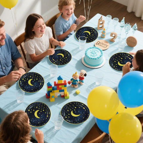 96 Pcs Moon and Stars Party Plates and Napkins - Grencian