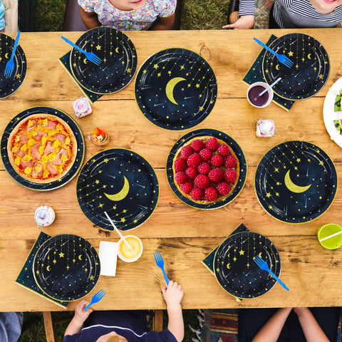 96 Pcs Moon and Stars Party Plates and Napkins - Grencian