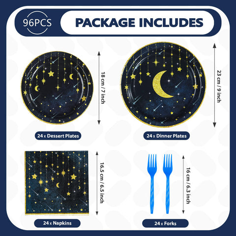 96 Pcs Moon and Stars Party Plates and Napkins - Grencian