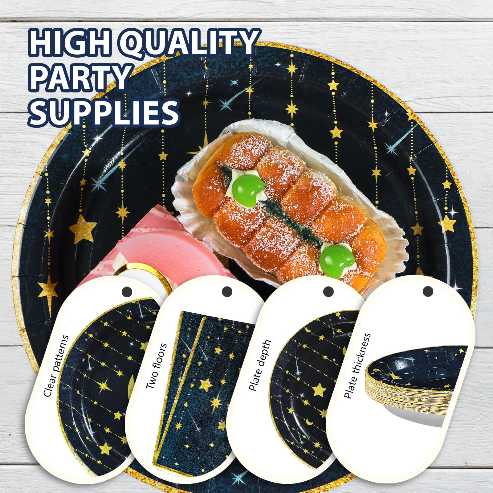 96 Pcs Moon and Stars Party Plates and Napkins - Grencian
