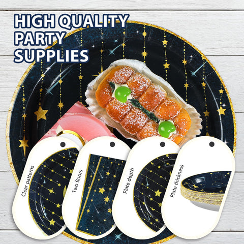 96 Pcs Moon and Stars Party Plates and Napkins - Grencian