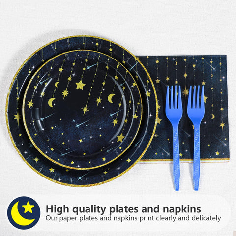 96 Pcs Moon and Stars Party Plates and Napkins - Grencian