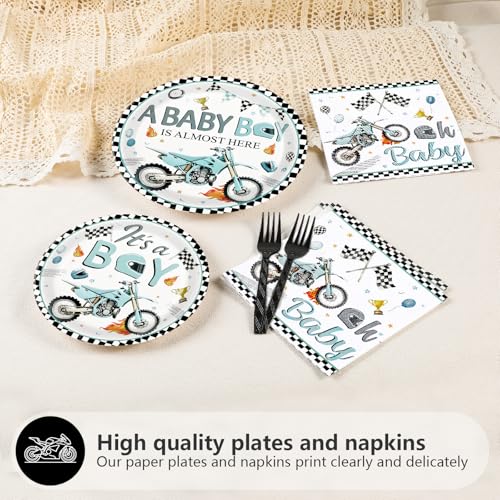 96 Pcs Motorcycle Baby Shower Party Plates and Napkins - Grencian