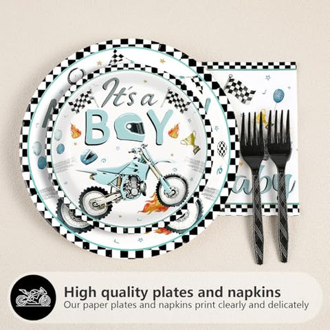 96 Pcs Motorcycle Baby Shower Party Plates and Napkins - Grencian