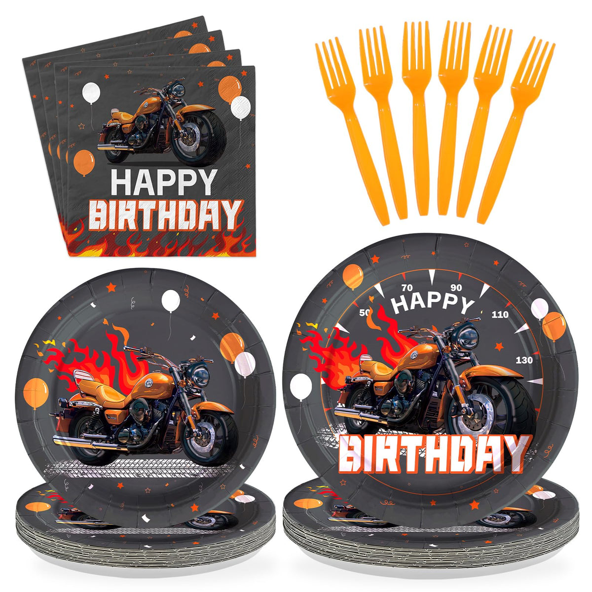 96 Pcs Motorcycle Birthday Party Plates and Napkins - Grencian