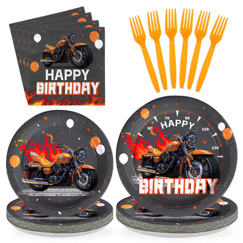 96 Pcs Motorcycle Birthday Party Plates and Napkins - Grencian