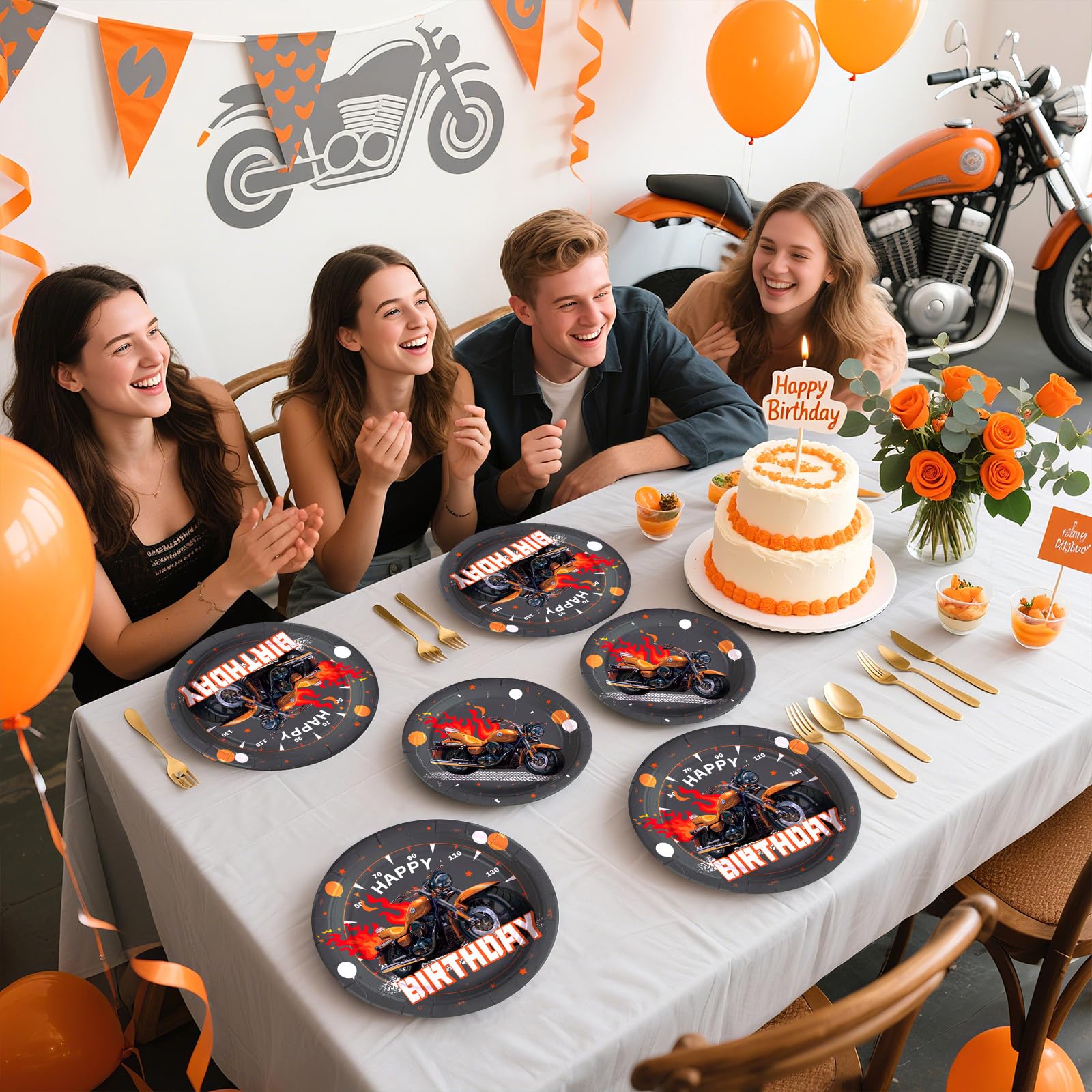 96 Pcs Motorcycle Birthday Party Plates and Napkins - Grencian