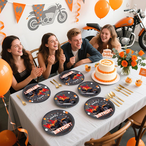96 Pcs Motorcycle Birthday Party Plates and Napkins - Grencian