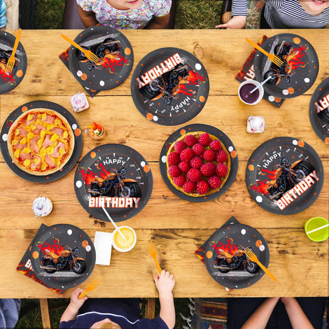 96 Pcs Motorcycle Birthday Party Plates and Napkins - Grencian