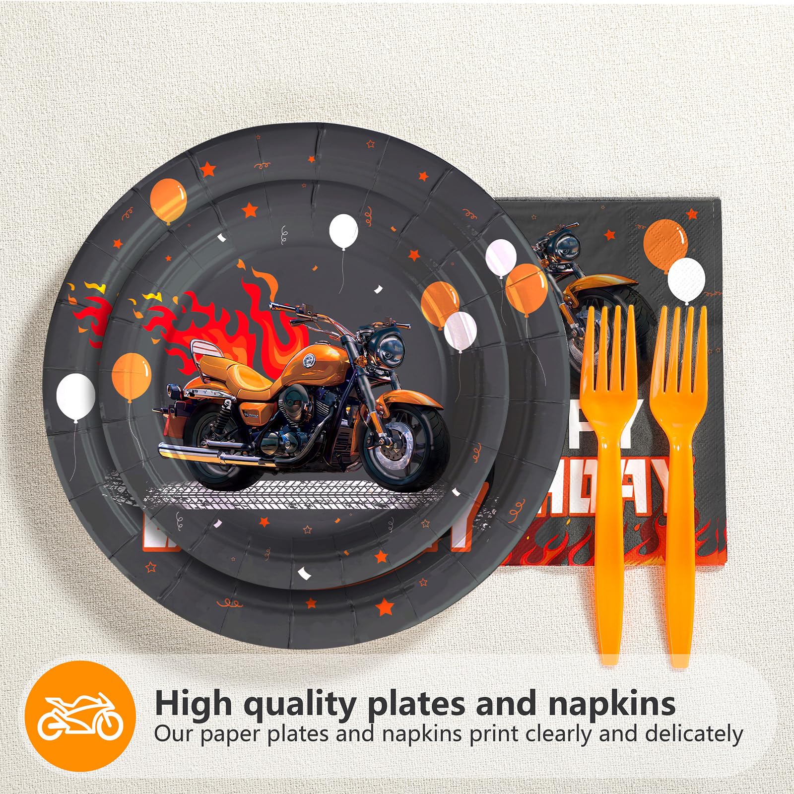96 Pcs Motorcycle Birthday Party Plates and Napkins - Grencian