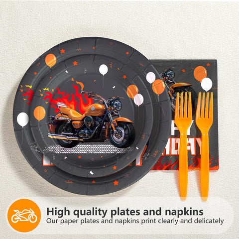 96 Pcs Motorcycle Birthday Party Plates and Napkins - Grencian
