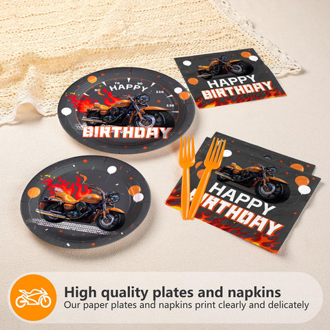 96 Pcs Motorcycle Birthday Party Plates and Napkins - Grencian