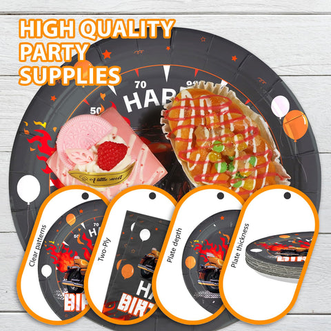 96 Pcs Motorcycle Birthday Party Plates and Napkins - Grencian