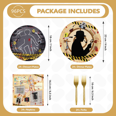 96 Pcs Murder Mystery Party Plates and Napkins - Grencian