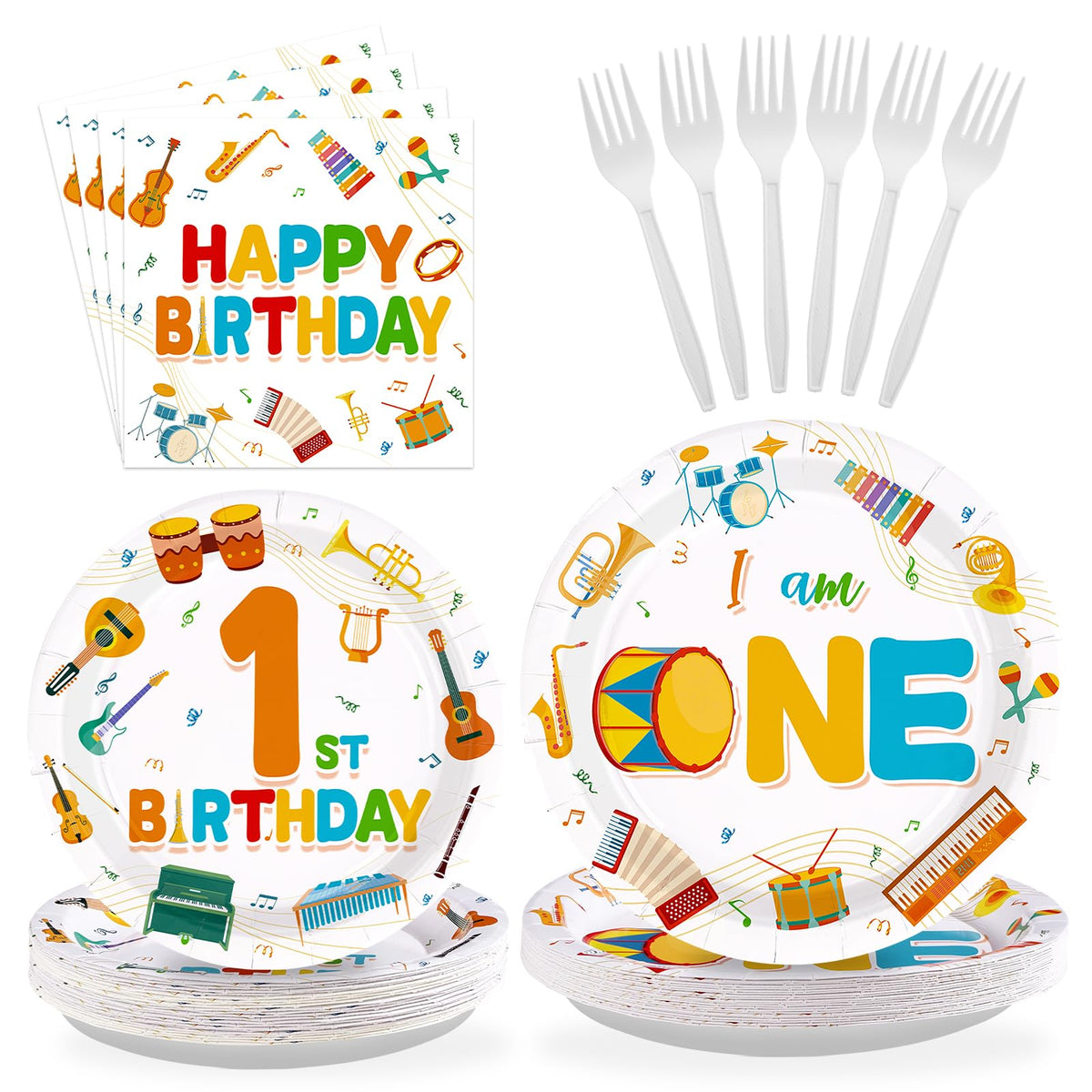 96 Pcs Music 1st Birthday Party Plates and Napkins - Grencian