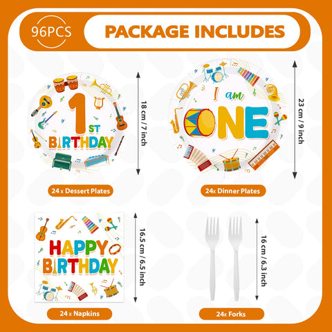 96 Pcs Music 1st Birthday Party Plates and Napkins - Grencian