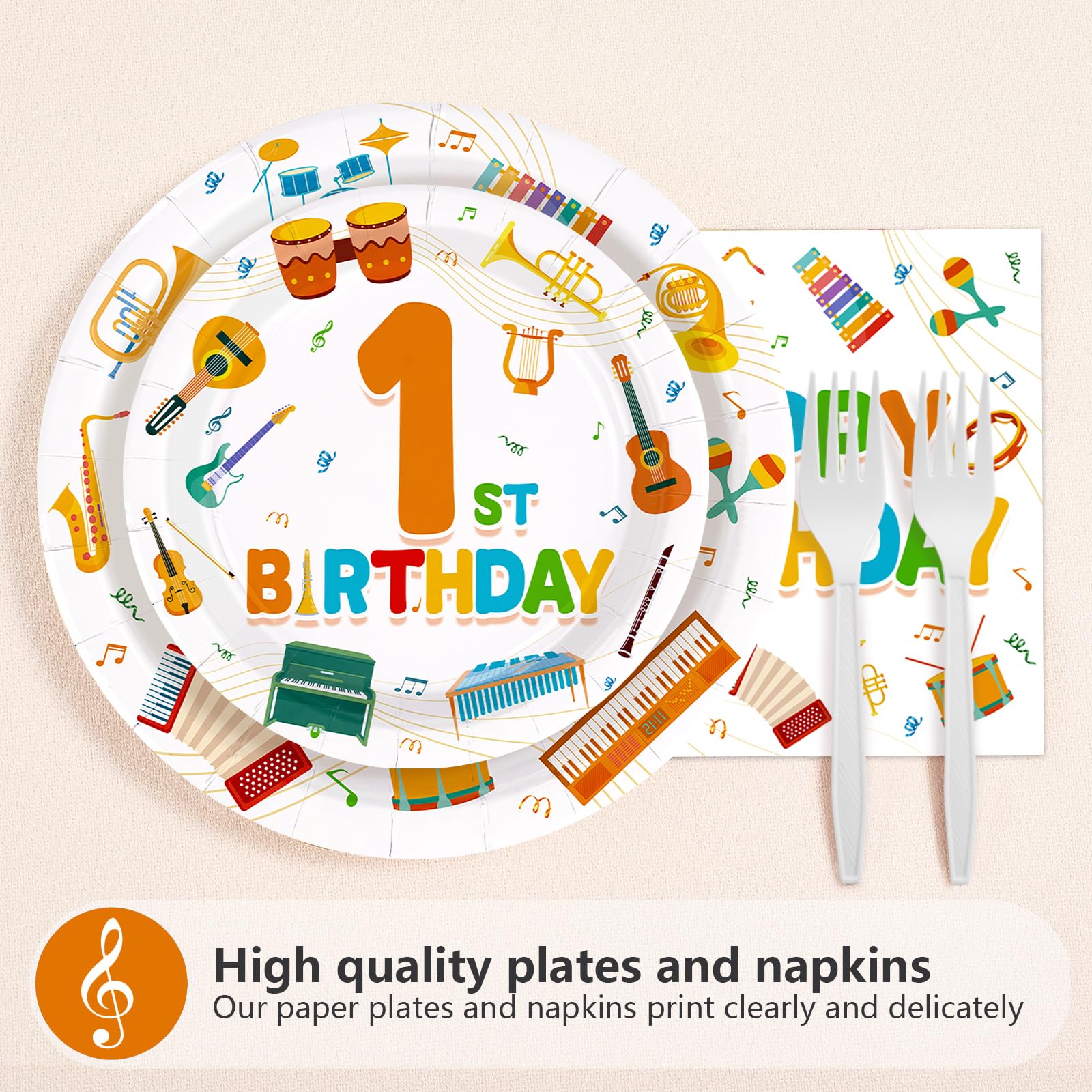 96 Pcs Music 1st Birthday Party Plates and Napkins - Grencian