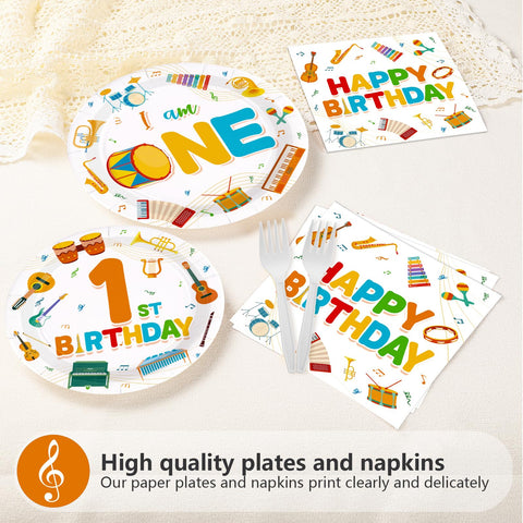 96 Pcs Music 1st Birthday Party Plates and Napkins - Grencian