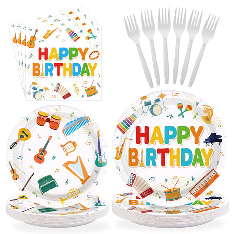 96 Pcs Musical Instrument Birthday Party Plates and Napkins - Grencian