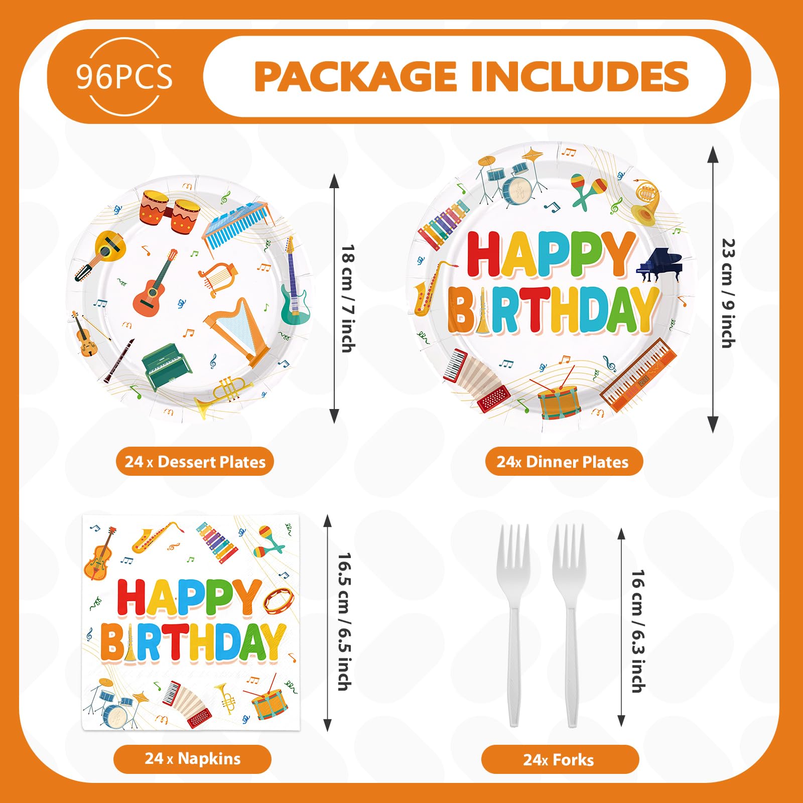 96 Pcs Musical Instrument Birthday Party Plates and Napkins - Grencian
