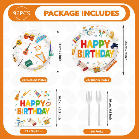 96 Pcs Musical Instrument Birthday Party Plates and Napkins - Grencian