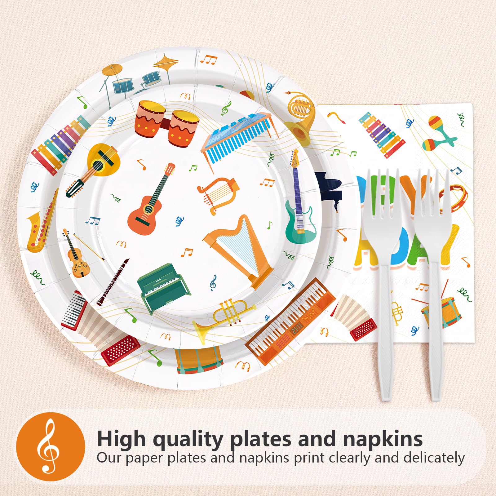 96 Pcs Musical Instrument Birthday Party Plates and Napkins - Grencian