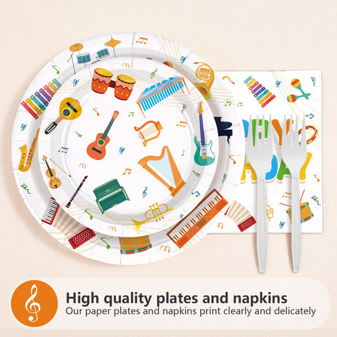 96 Pcs Musical Instrument Birthday Party Plates and Napkins - Grencian