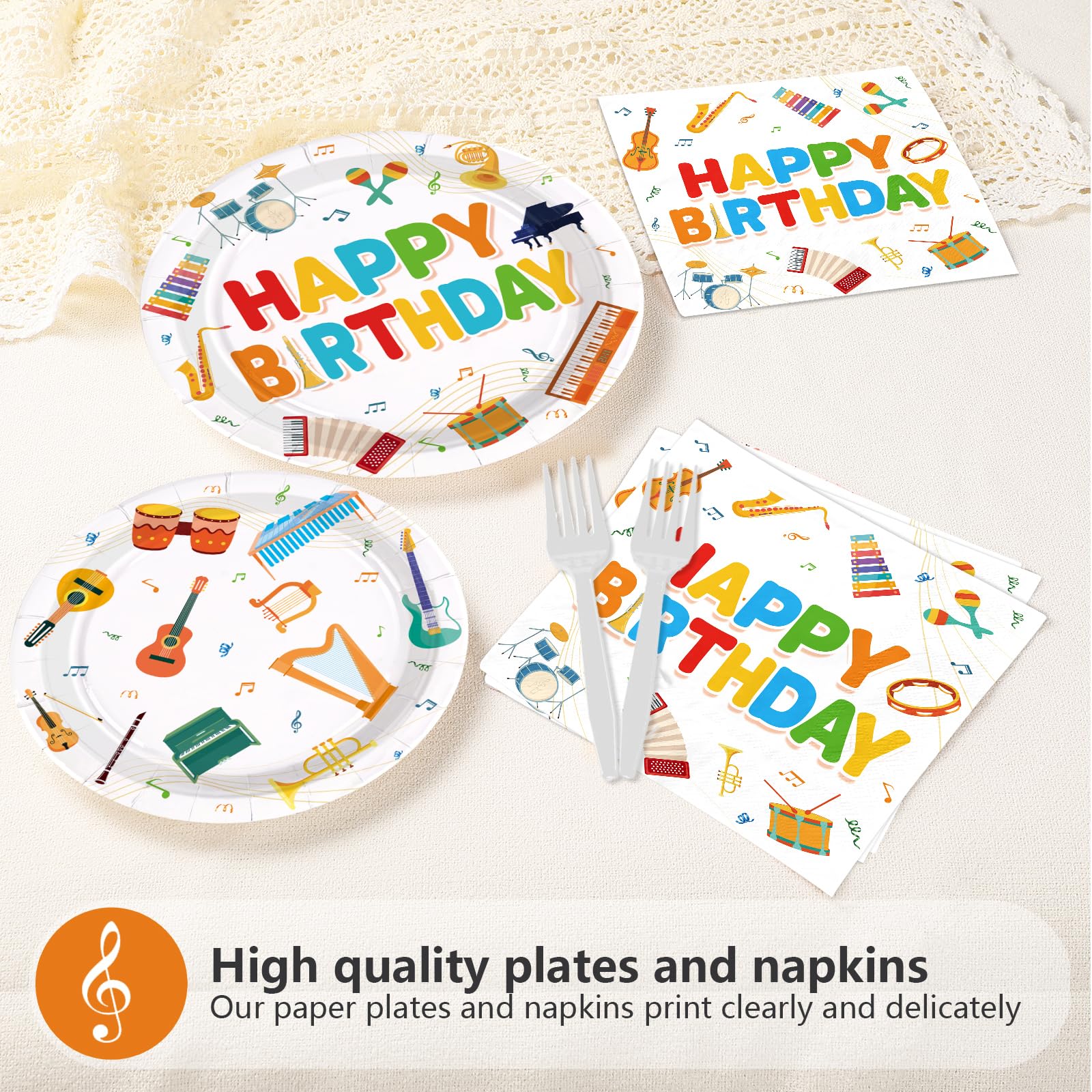 96 Pcs Musical Instrument Birthday Party Plates and Napkins - Grencian