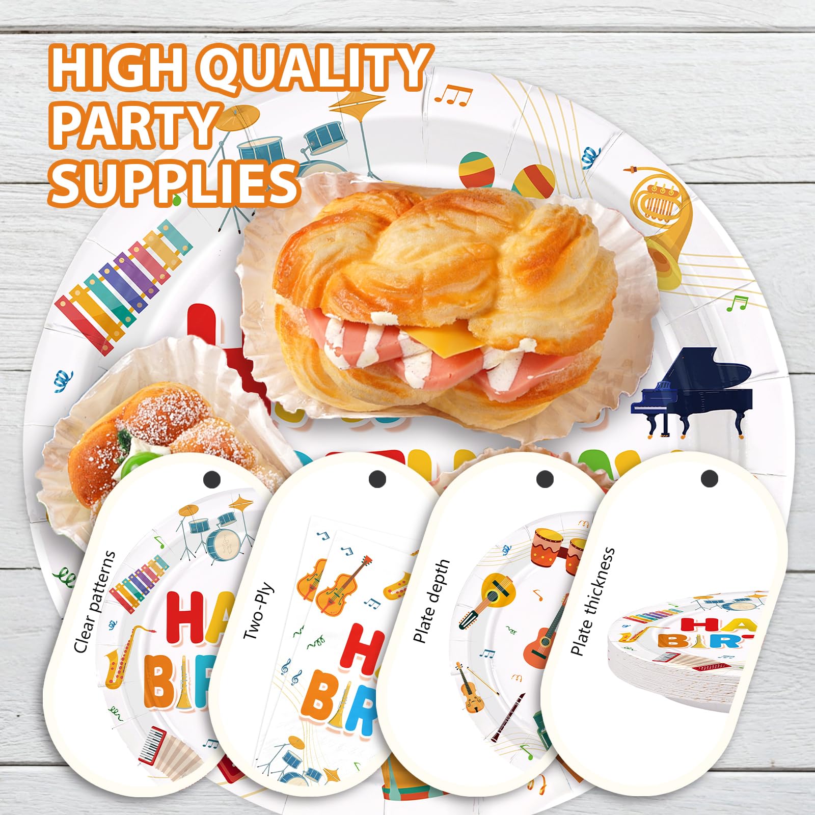 96 Pcs Musical Instrument Birthday Party Plates and Napkins - Grencian