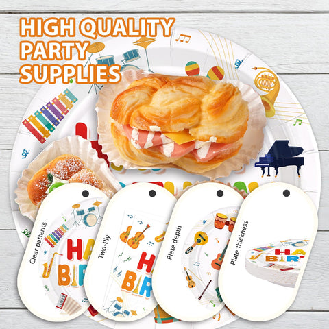 96 Pcs Musical Instrument Birthday Party Plates and Napkins - Grencian