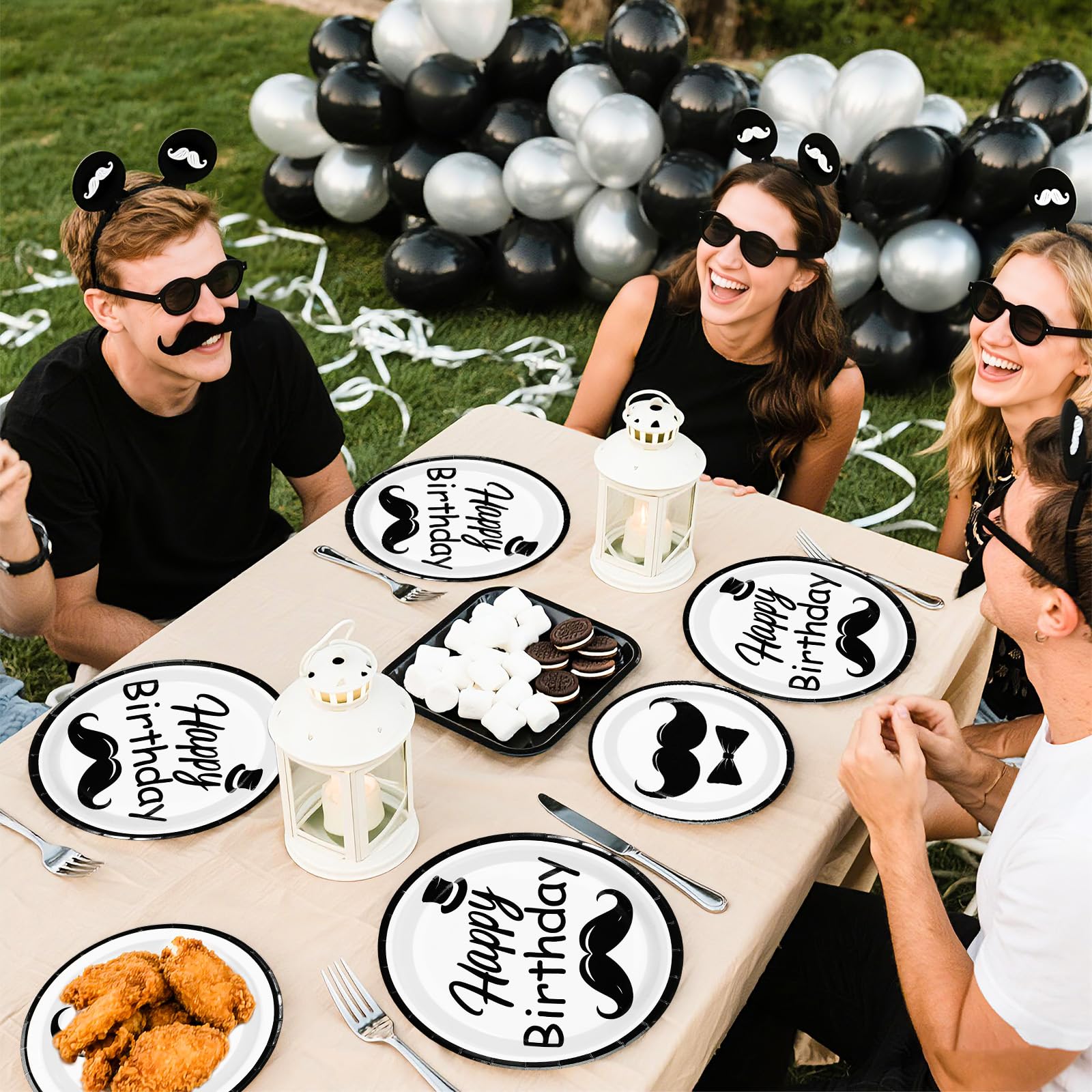 96 Pcs Mustache Birthday Party Plates and Napkins - Grencian