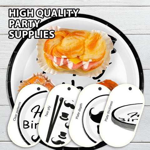96 Pcs Mustache Birthday Party Plates and Napkins - Grencian