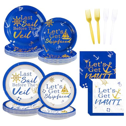 96 Pcs Nautical Bachelor Party Plates and Napkins - Grencian