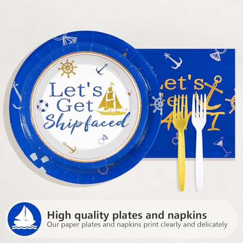 96 Pcs Nautical Bachelor Party Plates and Napkins - Grencian