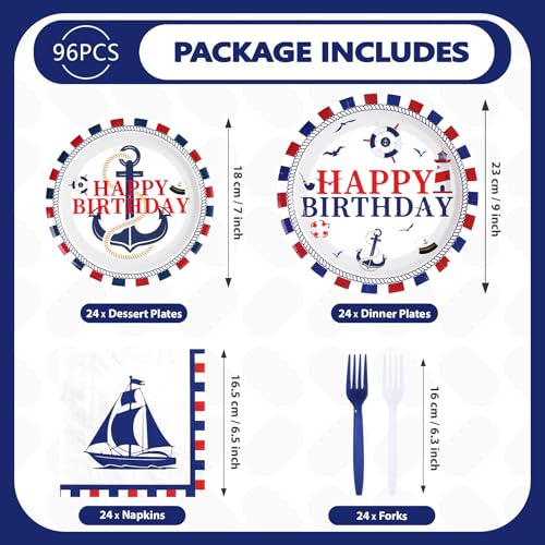 96 Pcs Nautical Birthday Party Plates and Napkins - Grencian