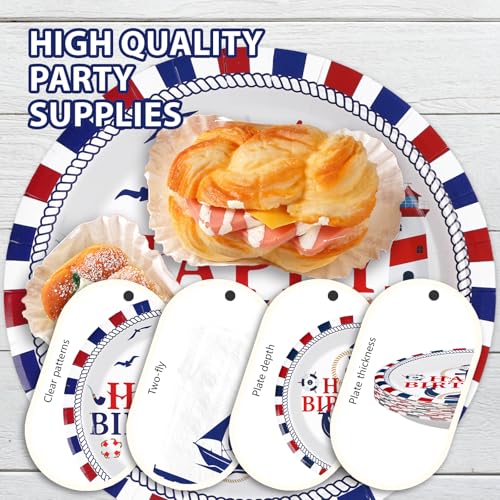 96 Pcs Nautical Birthday Party Plates and Napkins - Grencian