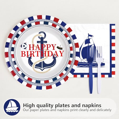 96 Pcs Nautical Birthday Party Plates and Napkins - Grencian