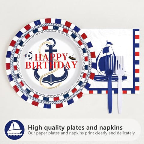 96 Pcs Nautical Birthday Party Plates and Napkins - Grencian
