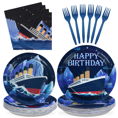 96 Pcs Nautical Themed Party Plates and Napkins - Grencian